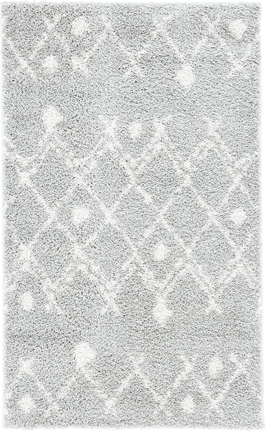 image:imageSAFAVIEH Berber Shag Collection 55 x 77 Cream Navy BER164D Moroccan NonShedding Living Room Bedroom Dining Room Entryway Plush 125inch Thick Area RugLight GreyCream