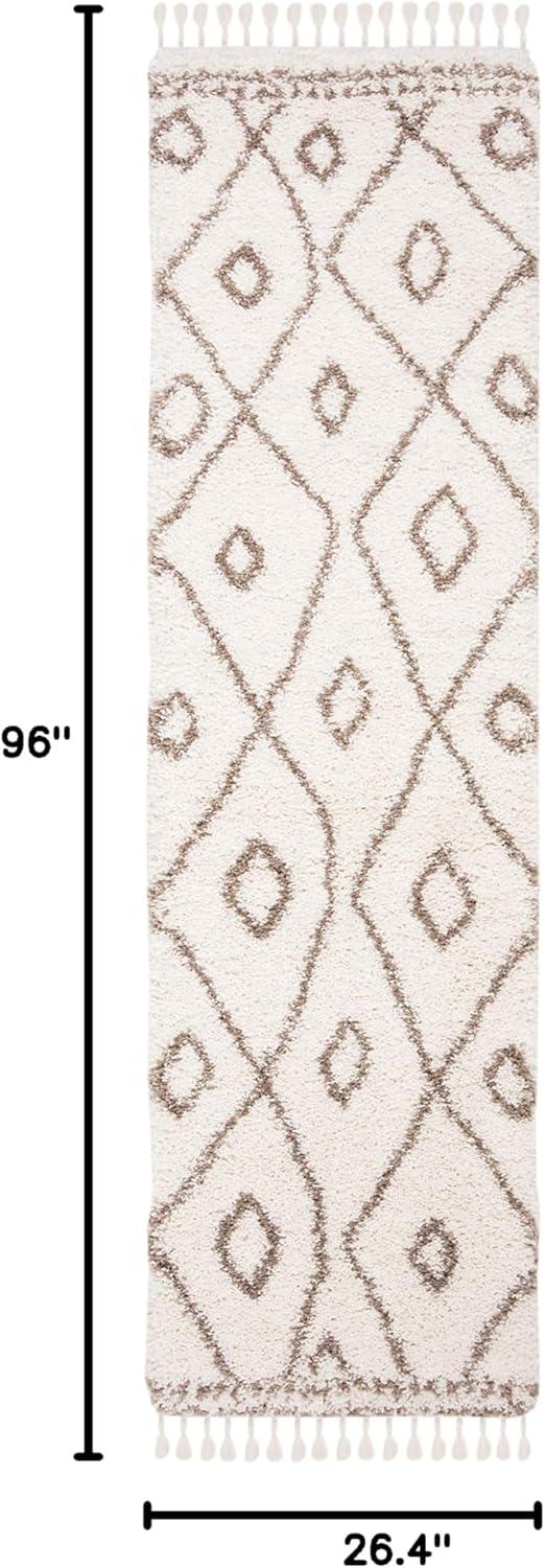 image:imageSAFAVIEH Moroccan Fringe Shag Collection Area Rug 53 x 76 Ivory amp Grey Boho Tribal Design NonShedding amp Easy Care 2inch Thick Ideal for High Traffic Areas in Living Room Bedroom MFG333AIvoryBeige