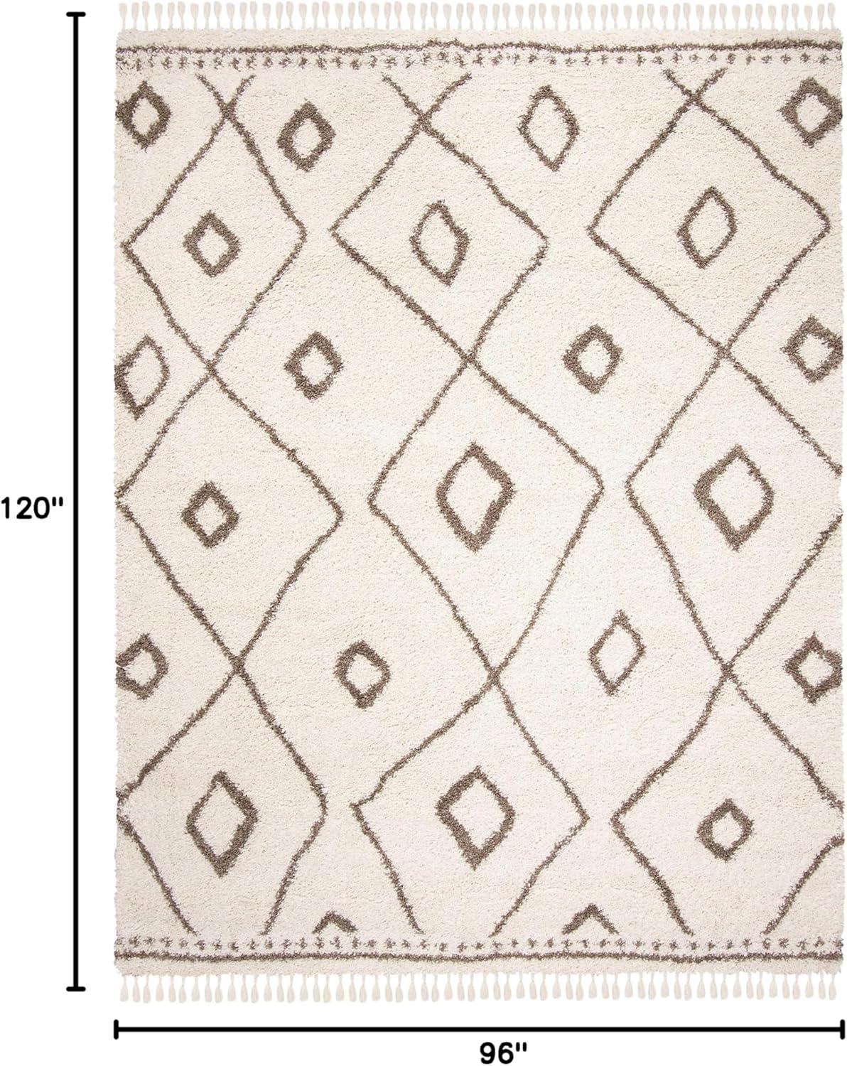 image:imageSAFAVIEH Moroccan Fringe Shag Collection Area Rug 53 x 76 Ivory amp Grey Boho Tribal Design NonShedding amp Easy Care 2inch Thick Ideal for High Traffic Areas in Living Room Bedroom MFG333AIvoryBeige