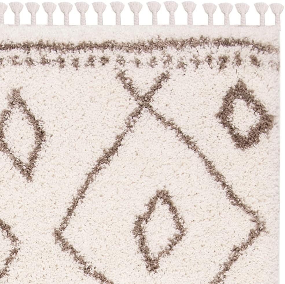 image:imageSAFAVIEH Moroccan Fringe Shag Collection Area Rug 53 x 76 Ivory amp Grey Boho Tribal Design NonShedding amp Easy Care 2inch Thick Ideal for High Traffic Areas in Living Room Bedroom MFG333AIvoryBeige