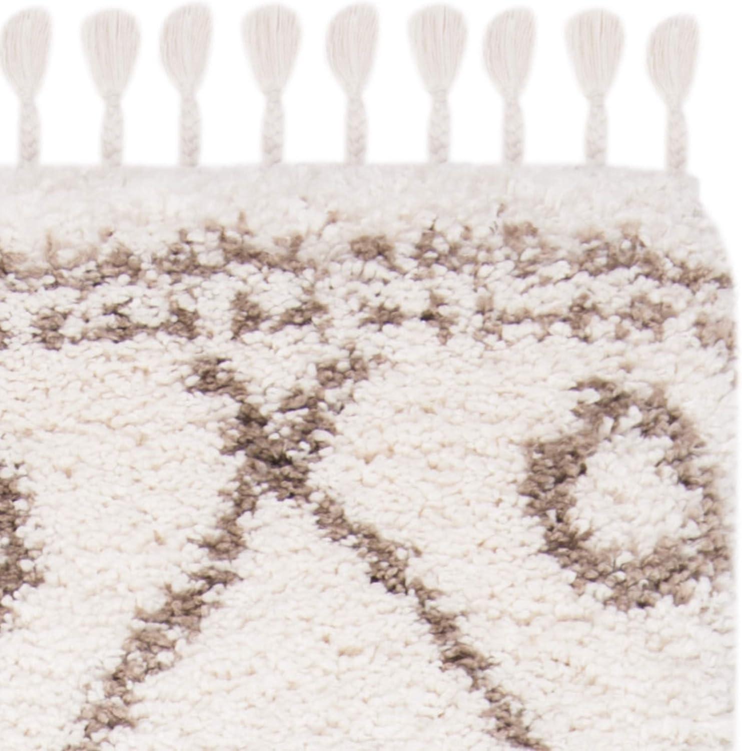 image:imageSAFAVIEH Moroccan Fringe Shag Collection Area Rug 53 x 76 Ivory amp Grey Boho Tribal Design NonShedding amp Easy Care 2inch Thick Ideal for High Traffic Areas in Living Room Bedroom MFG333AIvoryBeige