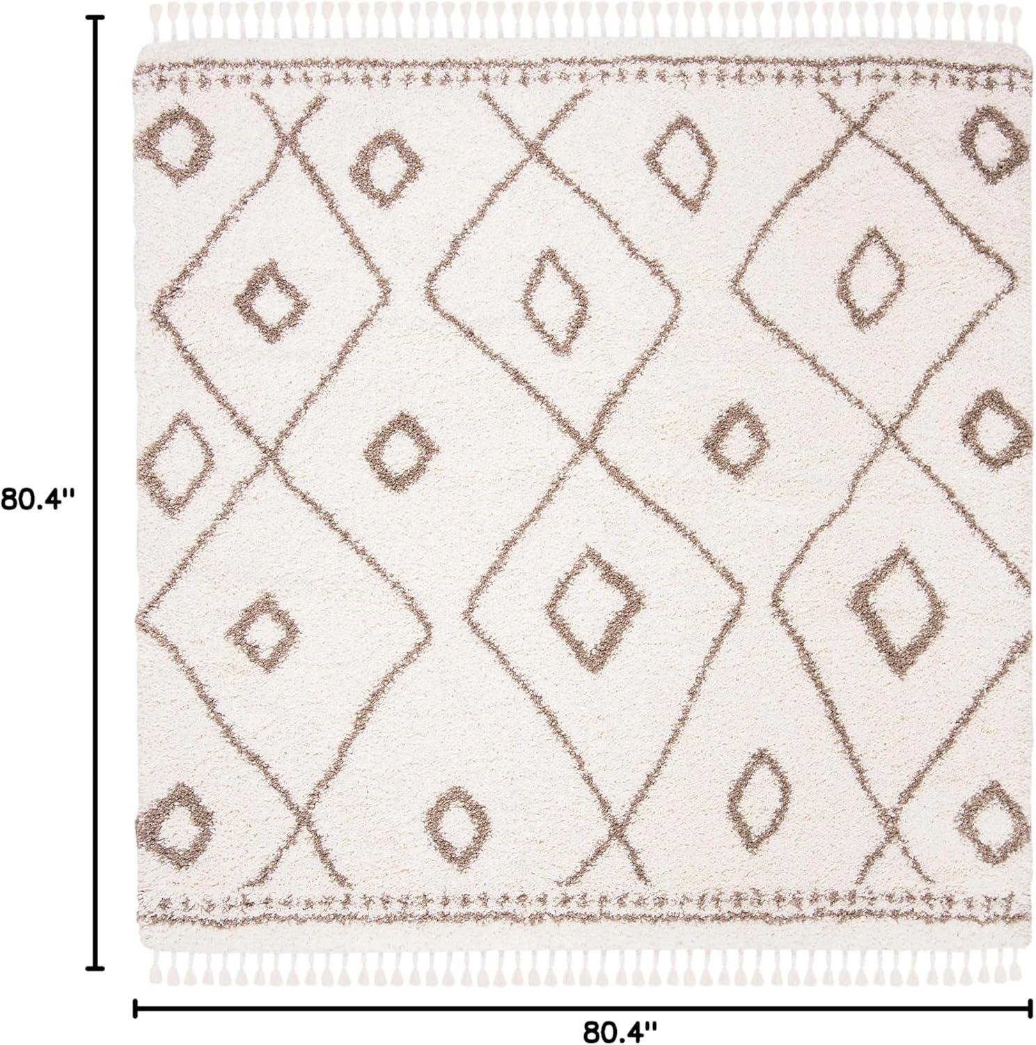 image:imageSAFAVIEH Moroccan Fringe Shag Collection Area Rug 53 x 76 Ivory amp Grey Boho Tribal Design NonShedding amp Easy Care 2inch Thick Ideal for High Traffic Areas in Living Room Bedroom MFG333AIvoryBeige