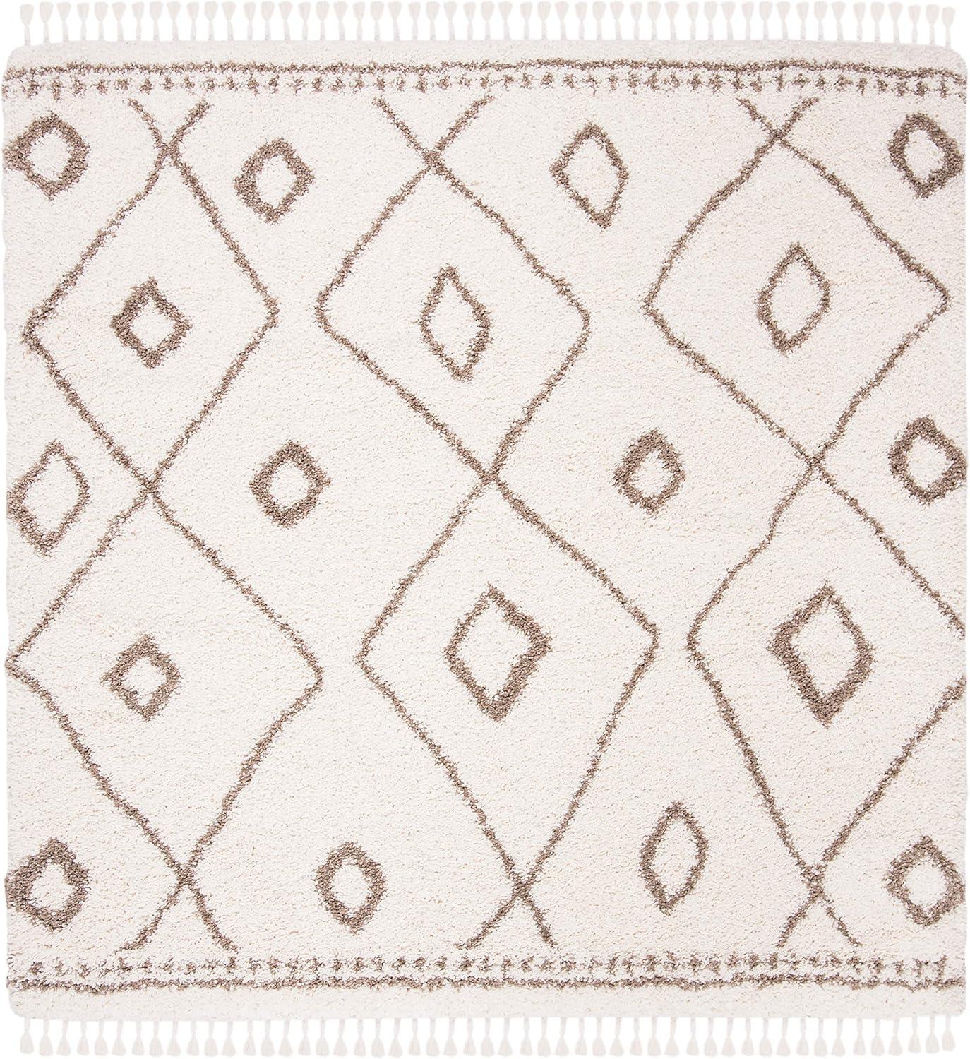 image:imageSAFAVIEH Moroccan Fringe Shag Collection Area Rug 53 x 76 Ivory amp Grey Boho Tribal Design NonShedding amp Easy Care 2inch Thick Ideal for High Traffic Areas in Living Room Bedroom MFG333AIvoryBeige