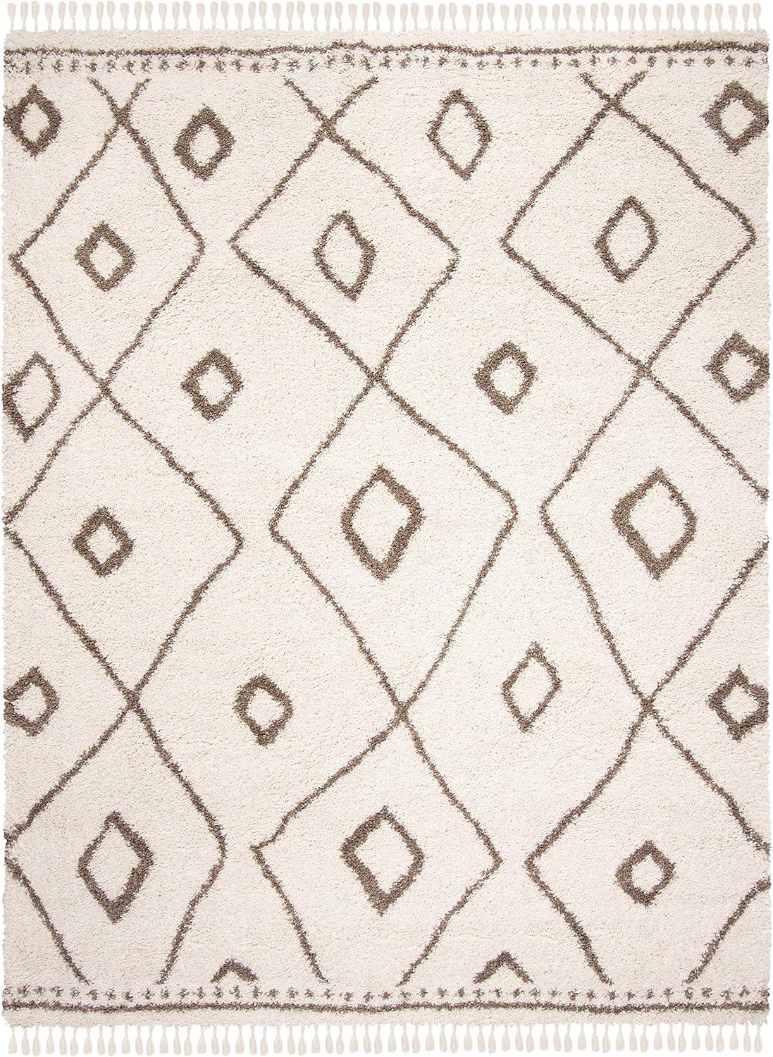 image:imageSAFAVIEH Moroccan Fringe Shag Collection Area Rug 53 x 76 Ivory amp Grey Boho Tribal Design NonShedding amp Easy Care 2inch Thick Ideal for High Traffic Areas in Living Room Bedroom MFG333AIvoryBeige