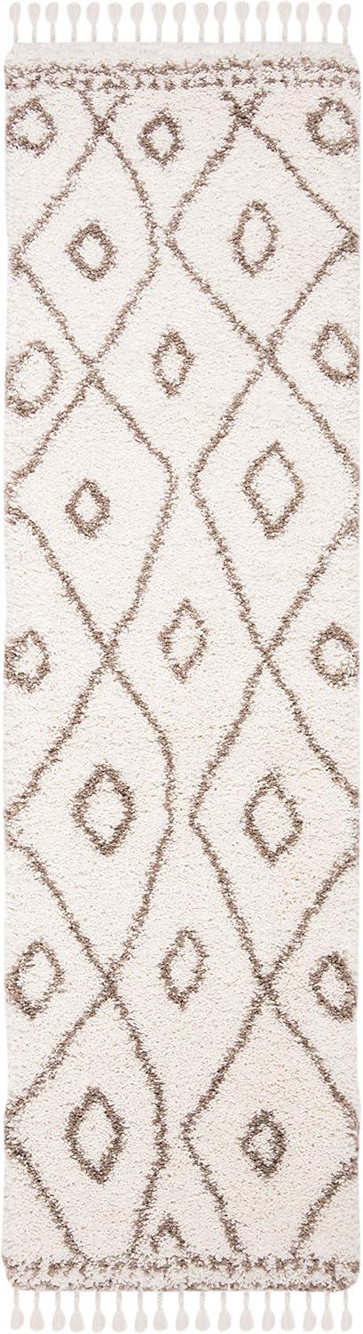 image:imageSAFAVIEH Moroccan Fringe Shag Collection Area Rug 53 x 76 Ivory amp Grey Boho Tribal Design NonShedding amp Easy Care 2inch Thick Ideal for High Traffic Areas in Living Room Bedroom MFG333AIvoryBeige