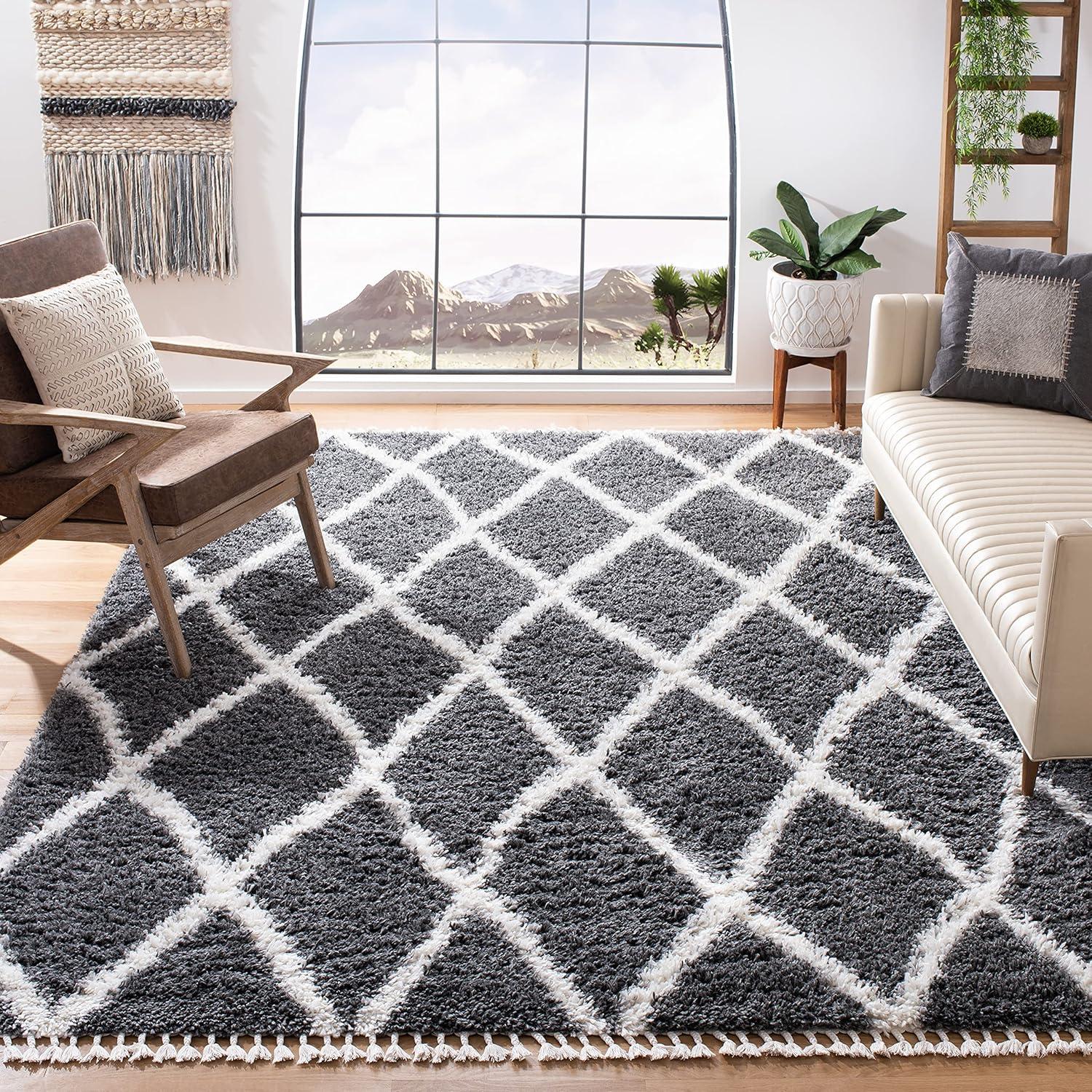 image:imageSAFAVIEH Moroccan Tassel Shag Collection Area Rug 53 x 76 Grey amp Ivory Boho Design NonShedding amp Easy Care 15inch Thick Ideal for High Traffic Areas in Living Room Bedroom MTS359FGreyIvory