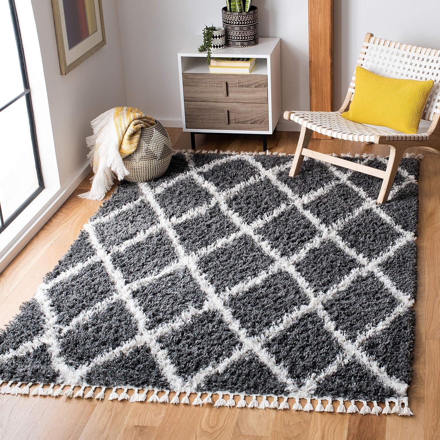 image:imageSAFAVIEH Moroccan Tassel Shag Collection Area Rug 53 x 76 Grey amp Ivory Boho Design NonShedding amp Easy Care 15inch Thick Ideal for High Traffic Areas in Living Room Bedroom MTS359FGreyIvory