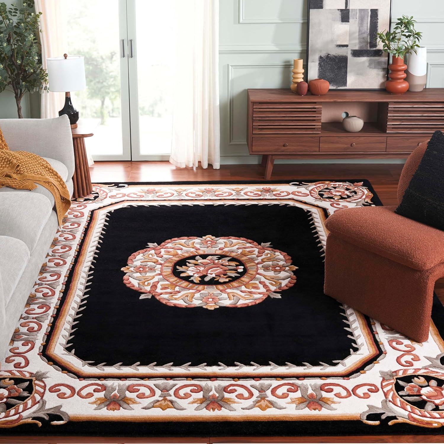 image:imageSAFAVIEH Naples Collection Area Rug 8 x 10 Light Blue amp Ivory Handmade Wool Oriental Pattern Ideal for Living Room Bedroom Dining Space Home Office NA901J8BlackIvory