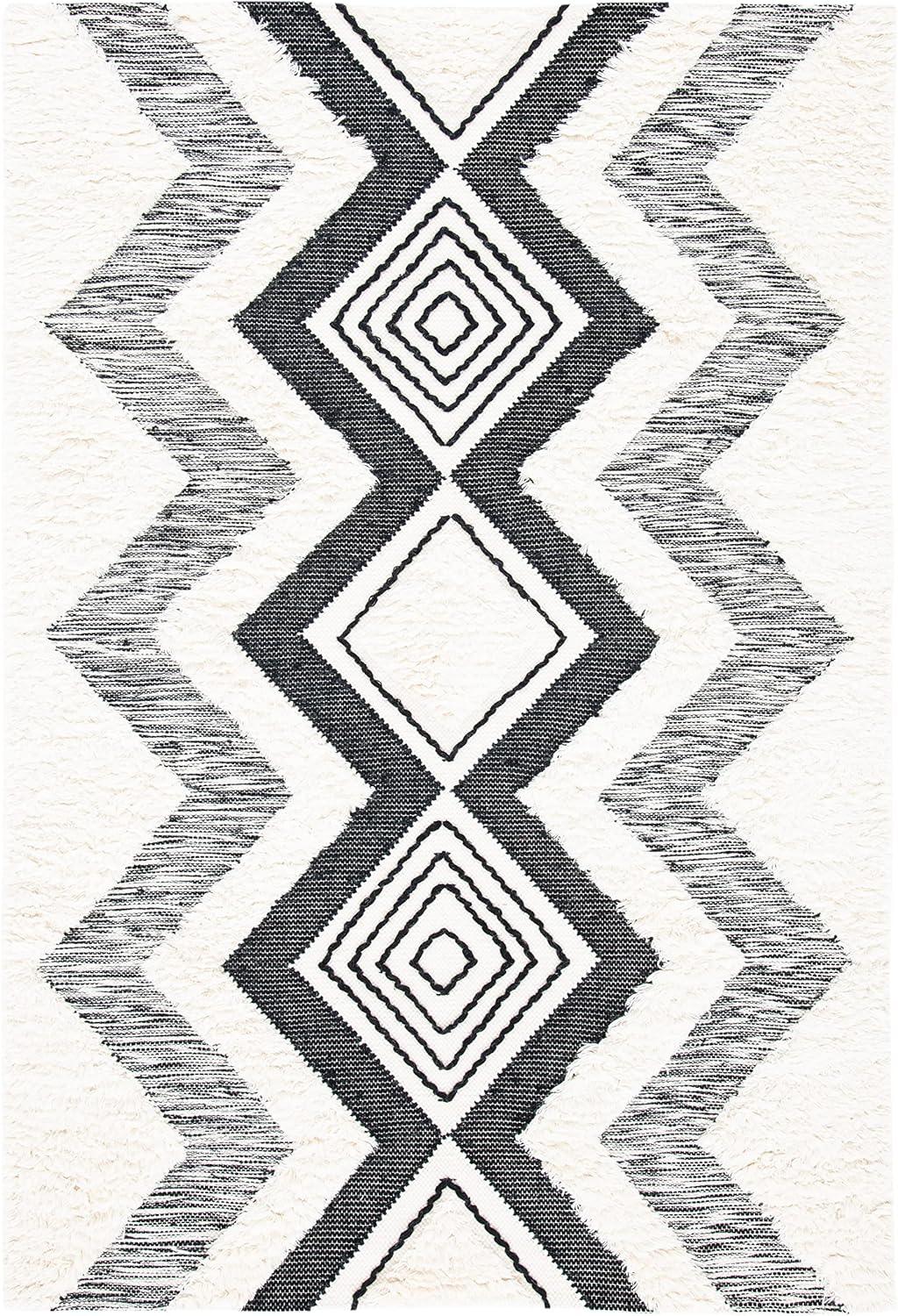 image:imageSAFAVIEH Natura Collection Area Rug 5 x 8 Ivory amp Black Handmade Moroccan Boho Wool Ideal for High Traffic Areas in Living Room Bedroom NAT681AIvoryBlack