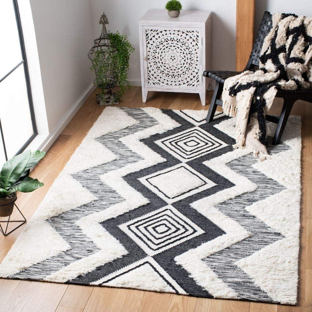 image:imageSAFAVIEH Natura Collection Area Rug 5 x 8 Ivory amp Black Handmade Moroccan Boho Wool Ideal for High Traffic Areas in Living Room Bedroom NAT681AIvoryBlack