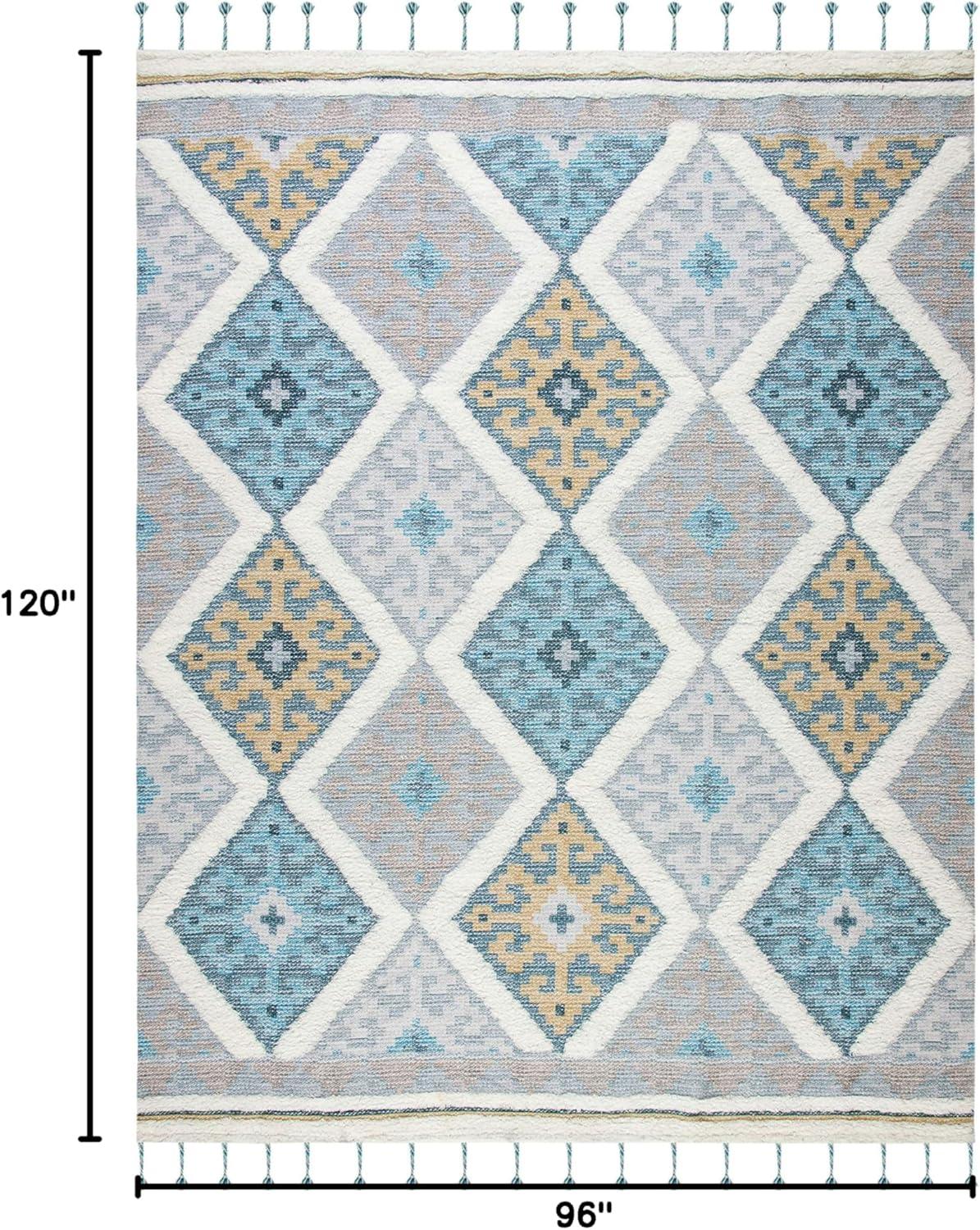 image:imageSAFAVIEH Saffron Collection 4 x 6 Ivory Turquoise SFN104A Handmade Moroccan Boho Tassel Wool Area RugIvoryTurquoise