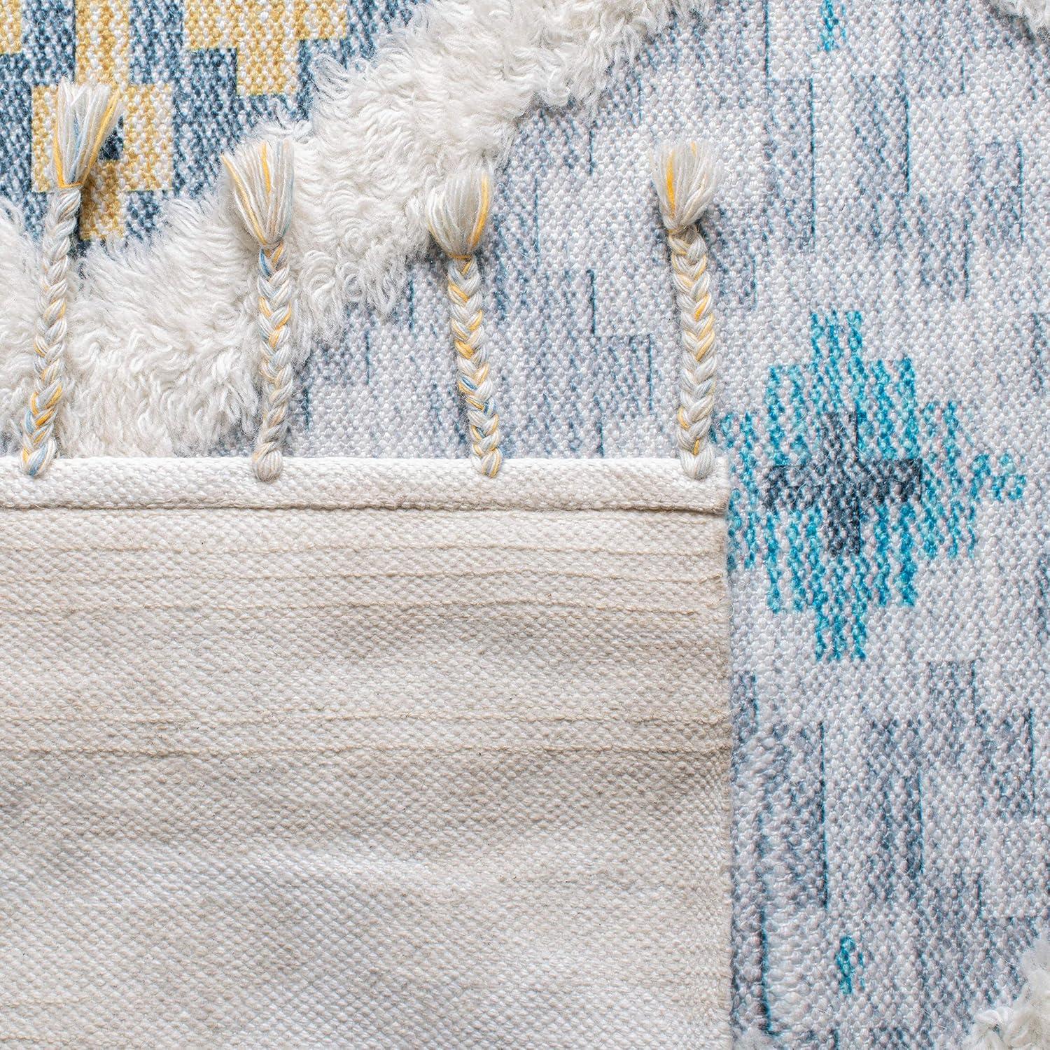 image:imageSAFAVIEH Saffron Collection 4 x 6 Ivory Turquoise SFN104A Handmade Moroccan Boho Tassel Wool Area RugIvoryTurquoise
