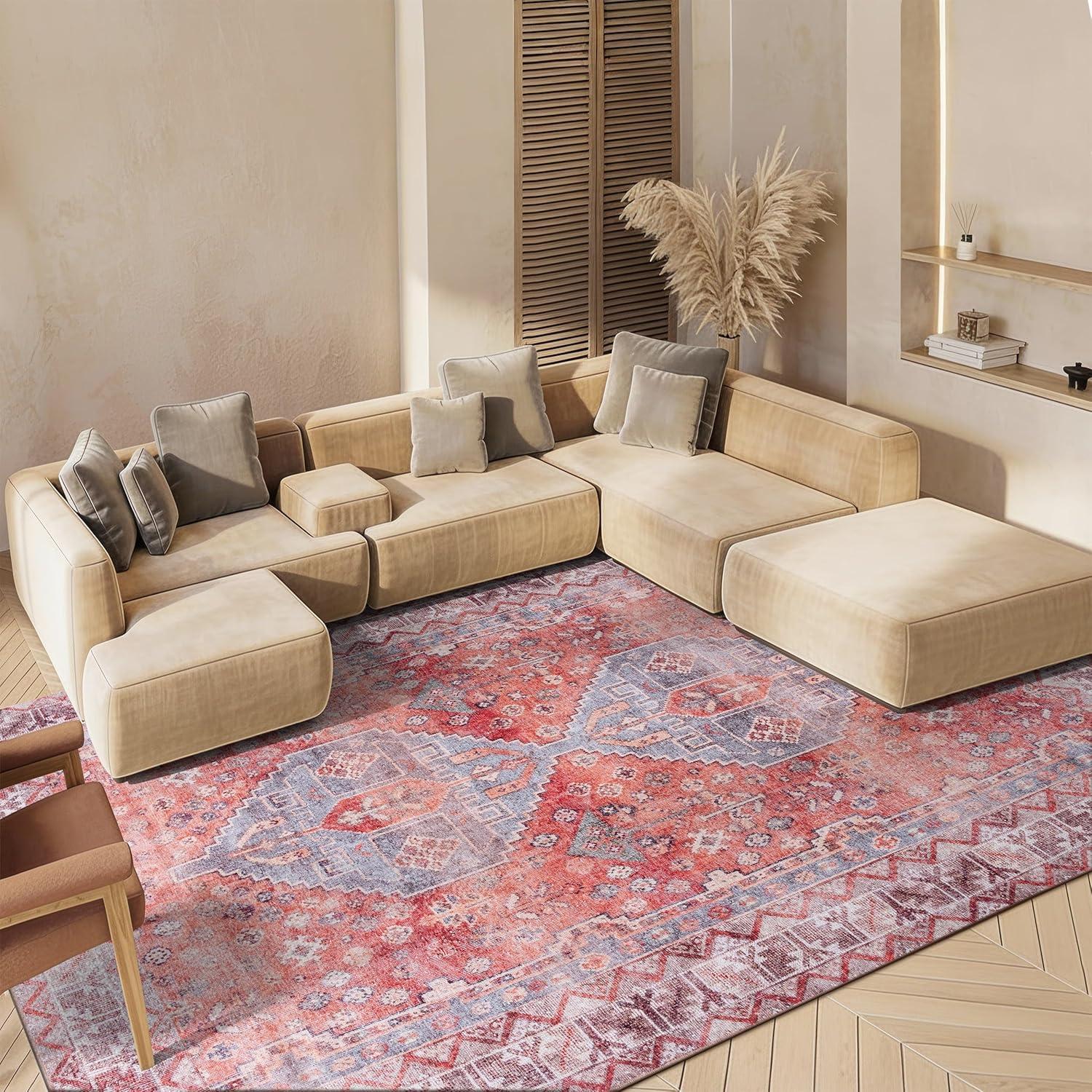image:imageSAFAVIEH Washable Rug Vintage Serapi Collection 8 x 10 Red amp Blue Slip Resistant amp Easy to Clean Ideal for Living Room Bedroom Home Office Dining Space VSP602QRedBlue
