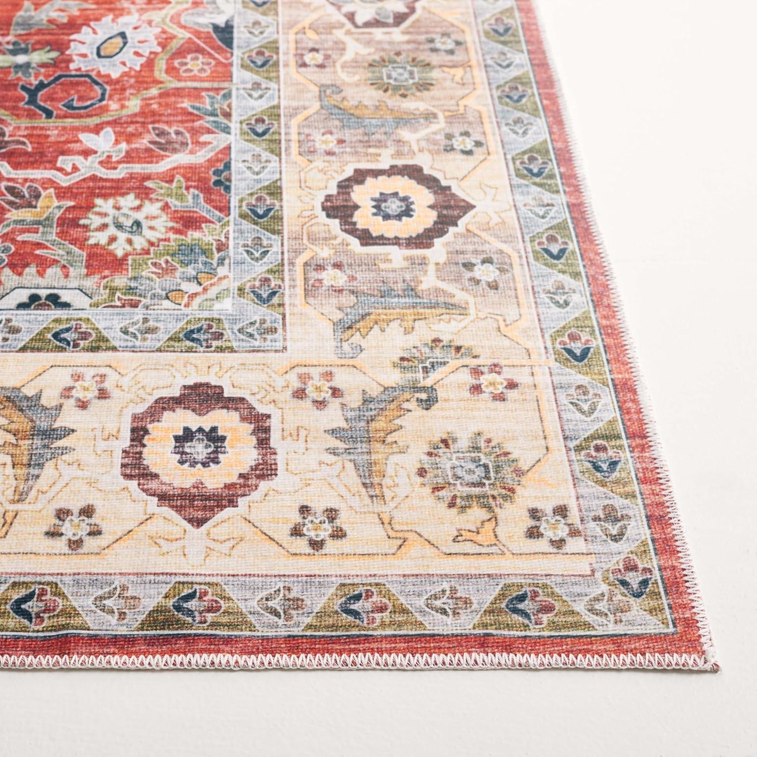 image:imageSafavieh Washable Rug Arizona Collection 8 x 10 Rust amp Aqua Slip Resistant amp Easy to Clean Ideal for Living Room Bedroom Home Office Dining Space ARZ126QRustBeige