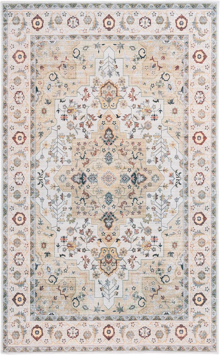 image:imageSafavieh Washable Rug Arizona Collection 8 x 10 Rust amp Aqua Slip Resistant amp Easy to Clean Ideal for Living Room Bedroom Home Office Dining Space ARZ126QLight GreenBeige