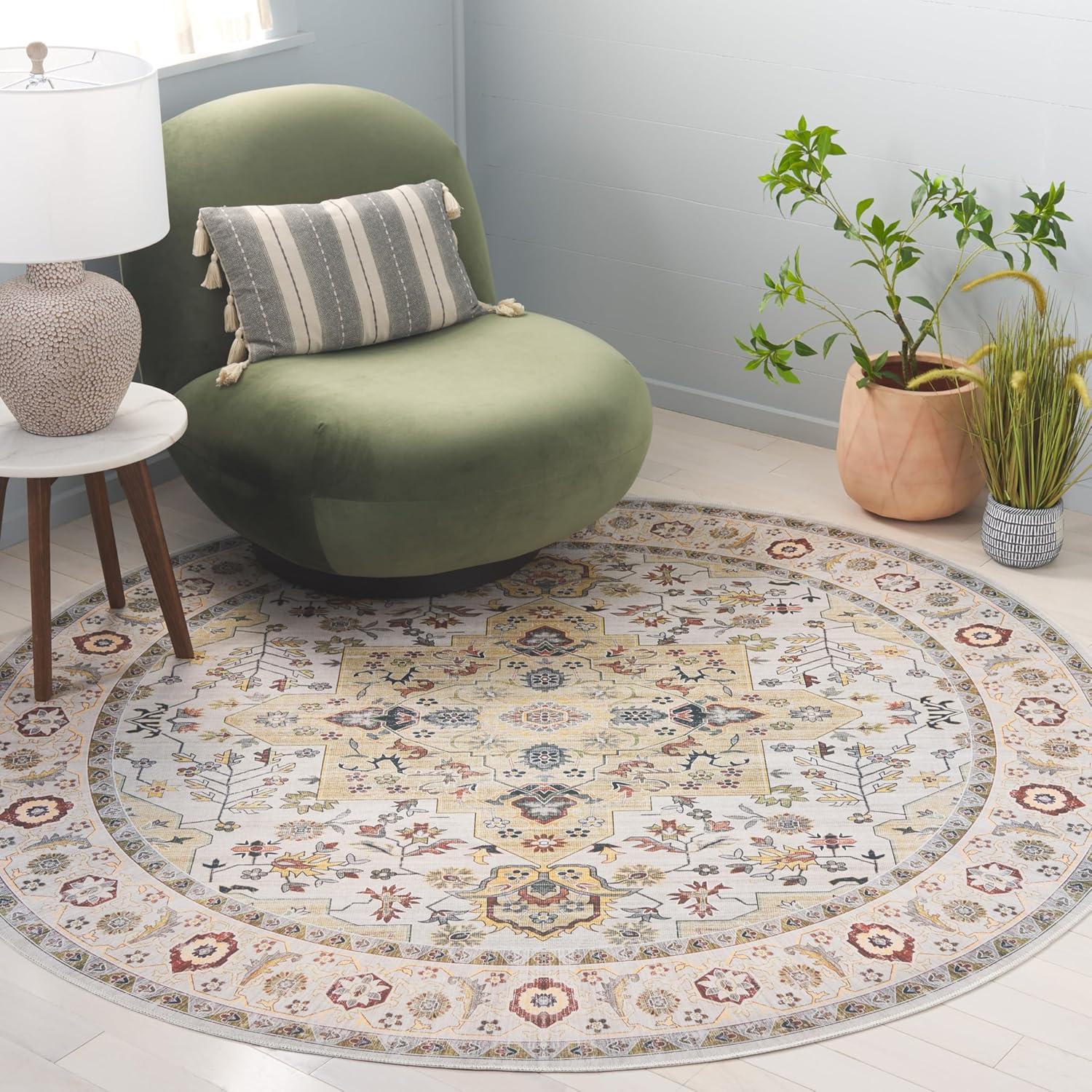 image:imageSafavieh Washable Rug Arizona Collection 8 x 10 Rust amp Aqua Slip Resistant amp Easy to Clean Ideal for Living Room Bedroom Home Office Dining Space ARZ126QLight GreenBeige