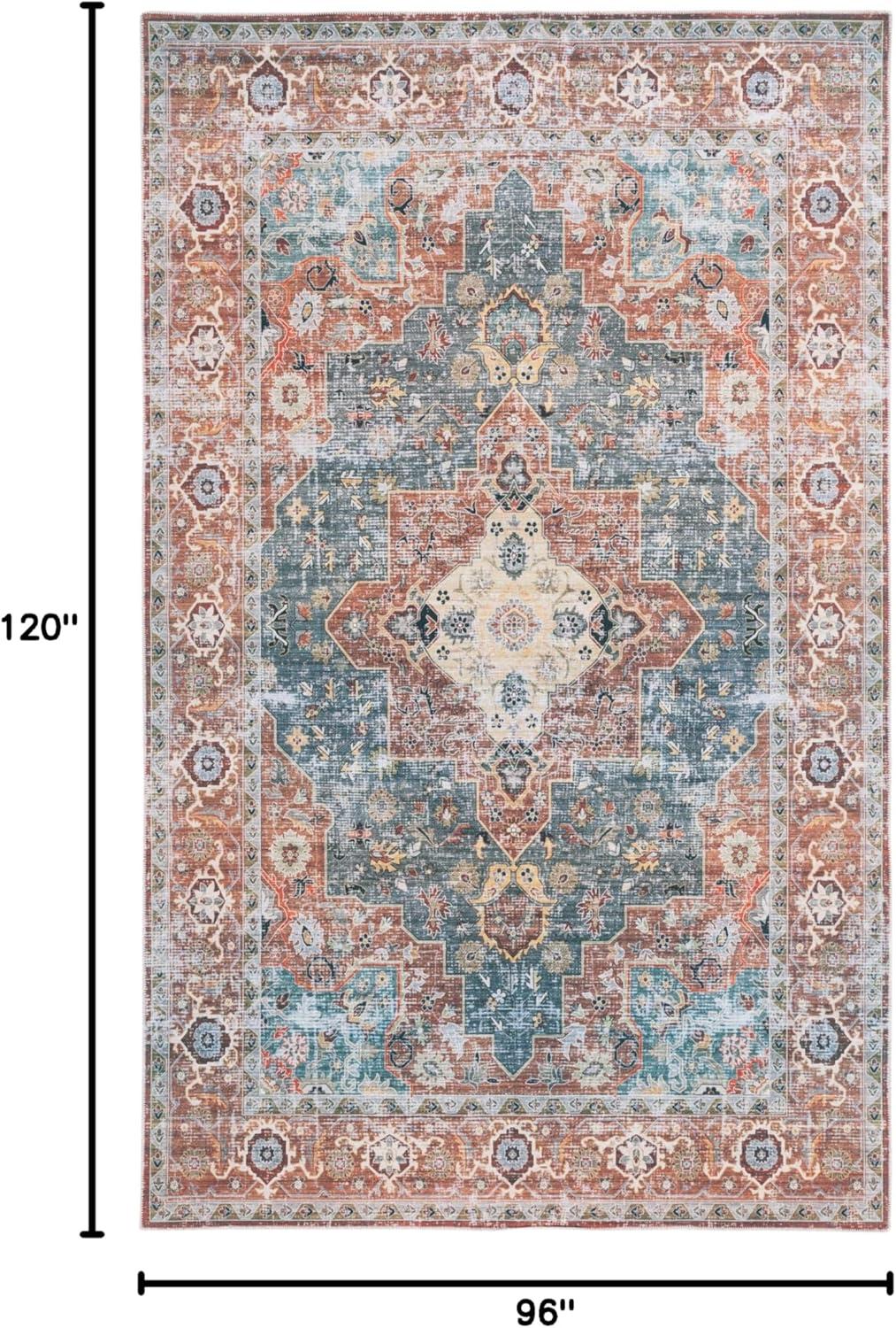 image:imageSafavieh Washable Rug Arizona Collection 8 x 10 Rust amp Aqua Slip Resistant amp Easy to Clean Ideal for Living Room Bedroom Home Office Dining Space ARZ126QRustBlue Green