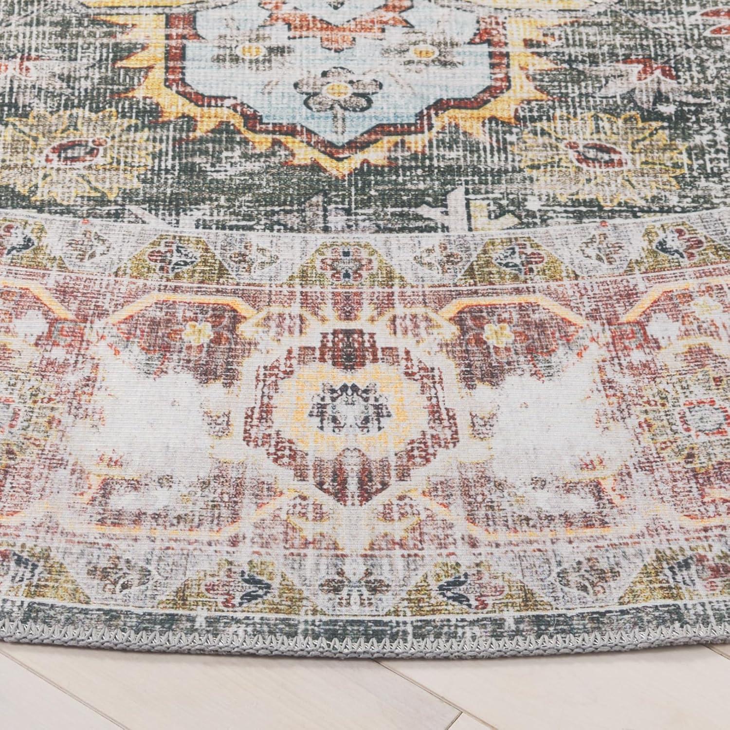 image:imageSafavieh Washable Rug Arizona Collection 8 x 10 Rust amp Aqua Slip Resistant amp Easy to Clean Ideal for Living Room Bedroom Home Office Dining Space ARZ126QGreenLight Brown