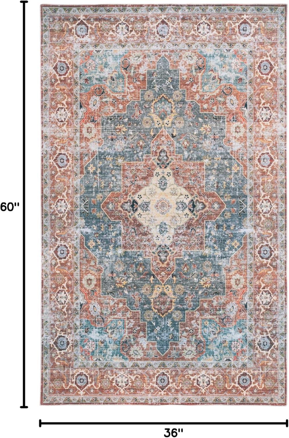 image:imageSafavieh Washable Rug Arizona Collection 8 x 10 Rust amp Aqua Slip Resistant amp Easy to Clean Ideal for Living Room Bedroom Home Office Dining Space ARZ126QRustBlue Green