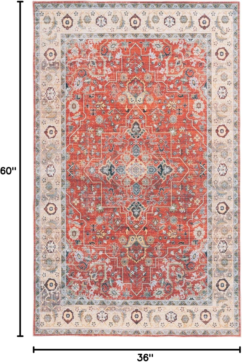 image:imageSafavieh Washable Rug Arizona Collection 8 x 10 Rust amp Aqua Slip Resistant amp Easy to Clean Ideal for Living Room Bedroom Home Office Dining Space ARZ126QRustBeige