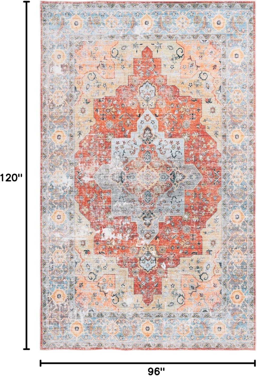 image:imageSafavieh Washable Rug Arizona Collection 8 x 10 Rust amp Aqua Slip Resistant amp Easy to Clean Ideal for Living Room Bedroom Home Office Dining Space ARZ126QRustAqua