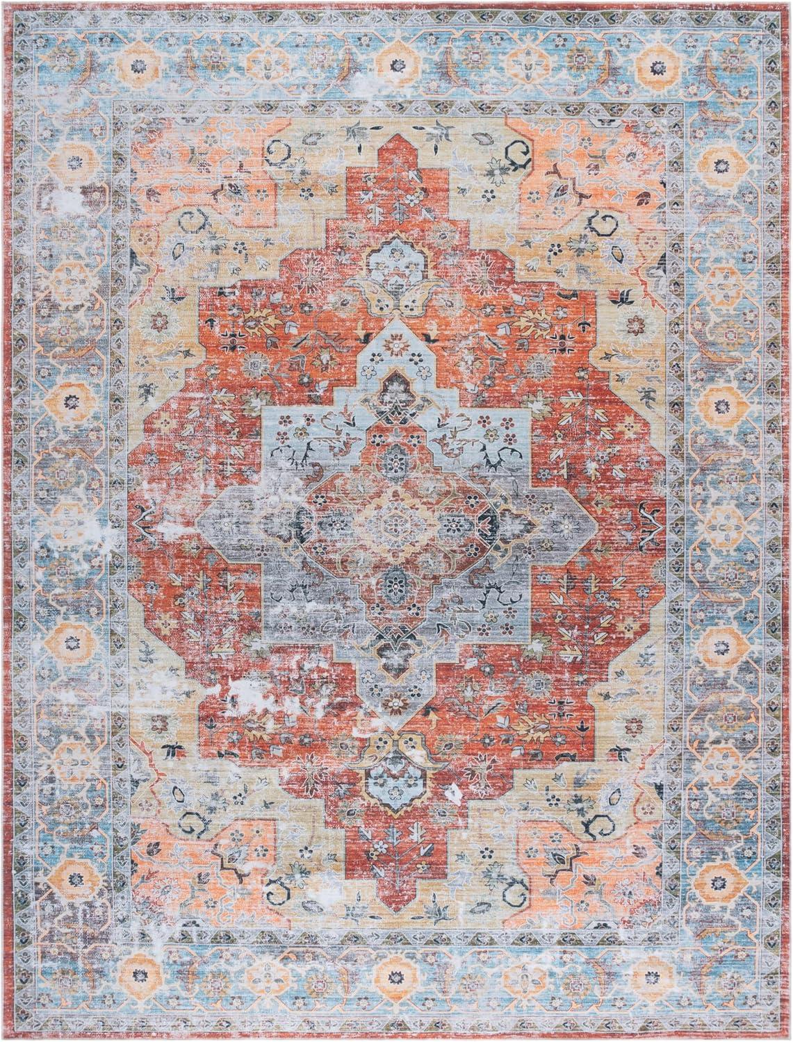 image:imageSafavieh Washable Rug Arizona Collection 8 x 10 Rust amp Aqua Slip Resistant amp Easy to Clean Ideal for Living Room Bedroom Home Office Dining Space ARZ126QRustAqua