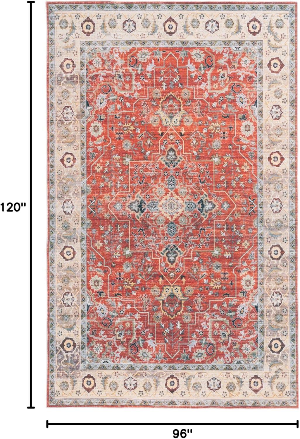 image:imageSafavieh Washable Rug Arizona Collection 8 x 10 Rust amp Aqua Slip Resistant amp Easy to Clean Ideal for Living Room Bedroom Home Office Dining Space ARZ126QRustBeige