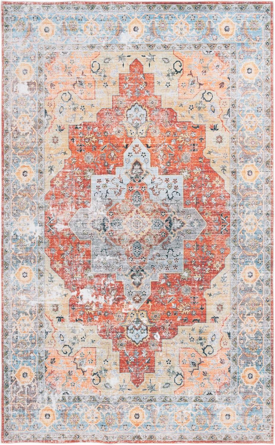 image:imageSafavieh Washable Rug Arizona Collection 8 x 10 Rust amp Aqua Slip Resistant amp Easy to Clean Ideal for Living Room Bedroom Home Office Dining Space ARZ126QRustAqua