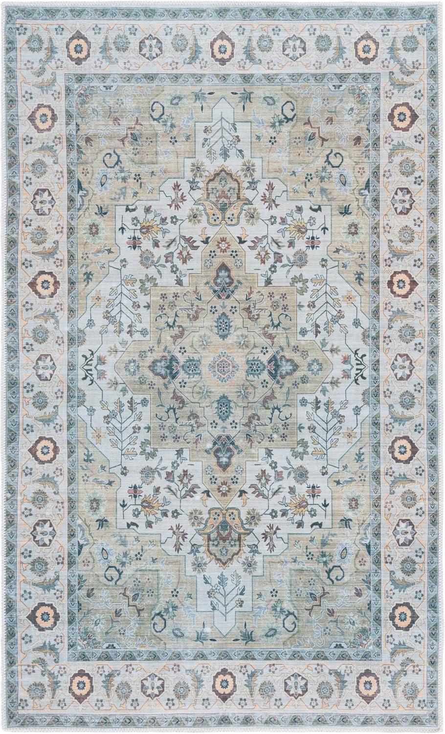 image:imageSafavieh Washable Rug Arizona Collection 8 x 10 Rust amp Aqua Slip Resistant amp Easy to Clean Ideal for Living Room Bedroom Home Office Dining Space ARZ126QLight GreenBeige