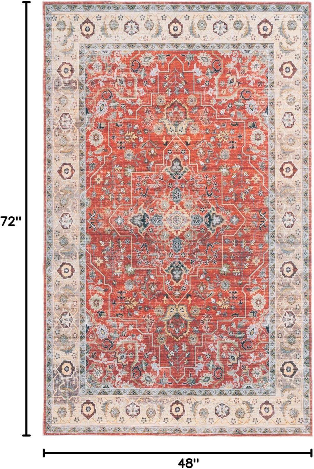 image:imageSafavieh Washable Rug Arizona Collection 8 x 10 Rust amp Aqua Slip Resistant amp Easy to Clean Ideal for Living Room Bedroom Home Office Dining Space ARZ126QRustBeige