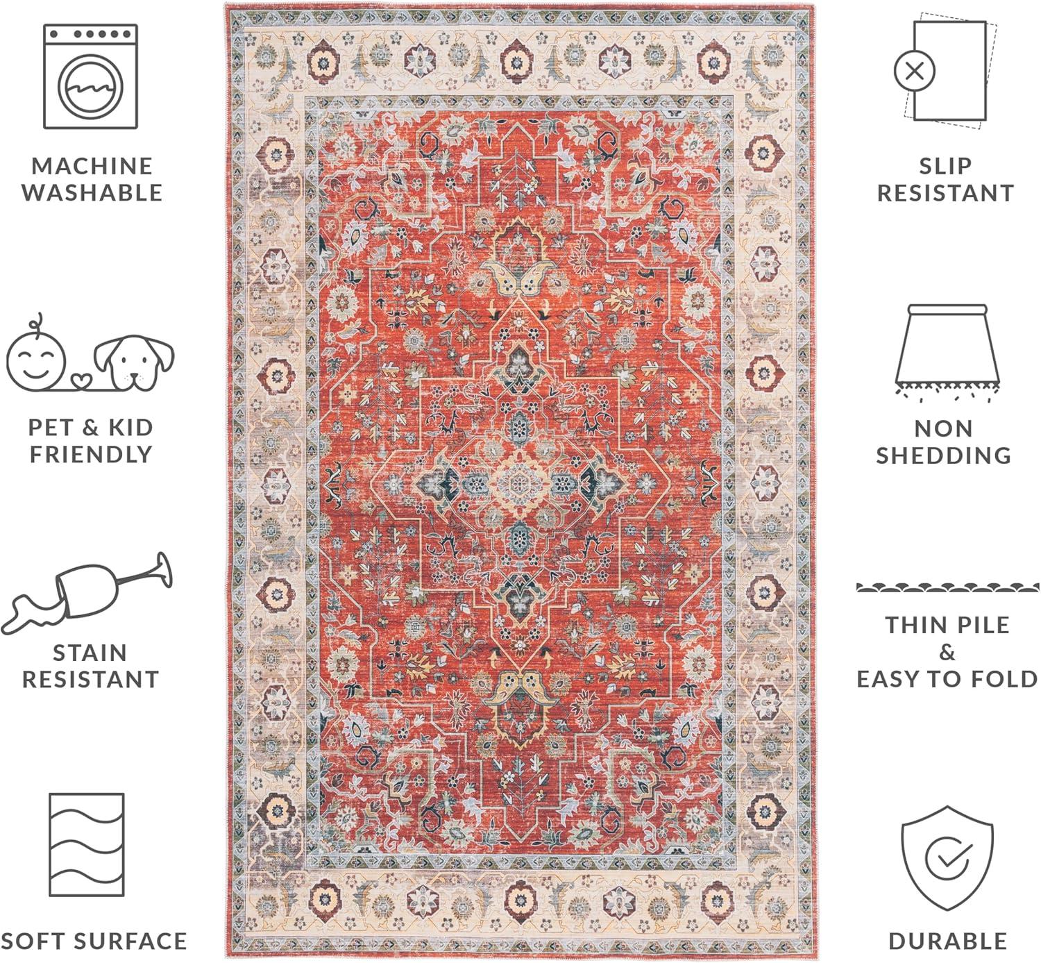 image:imageSafavieh Washable Rug Arizona Collection 8 x 10 Rust amp Aqua Slip Resistant amp Easy to Clean Ideal for Living Room Bedroom Home Office Dining Space ARZ126QRustBeige