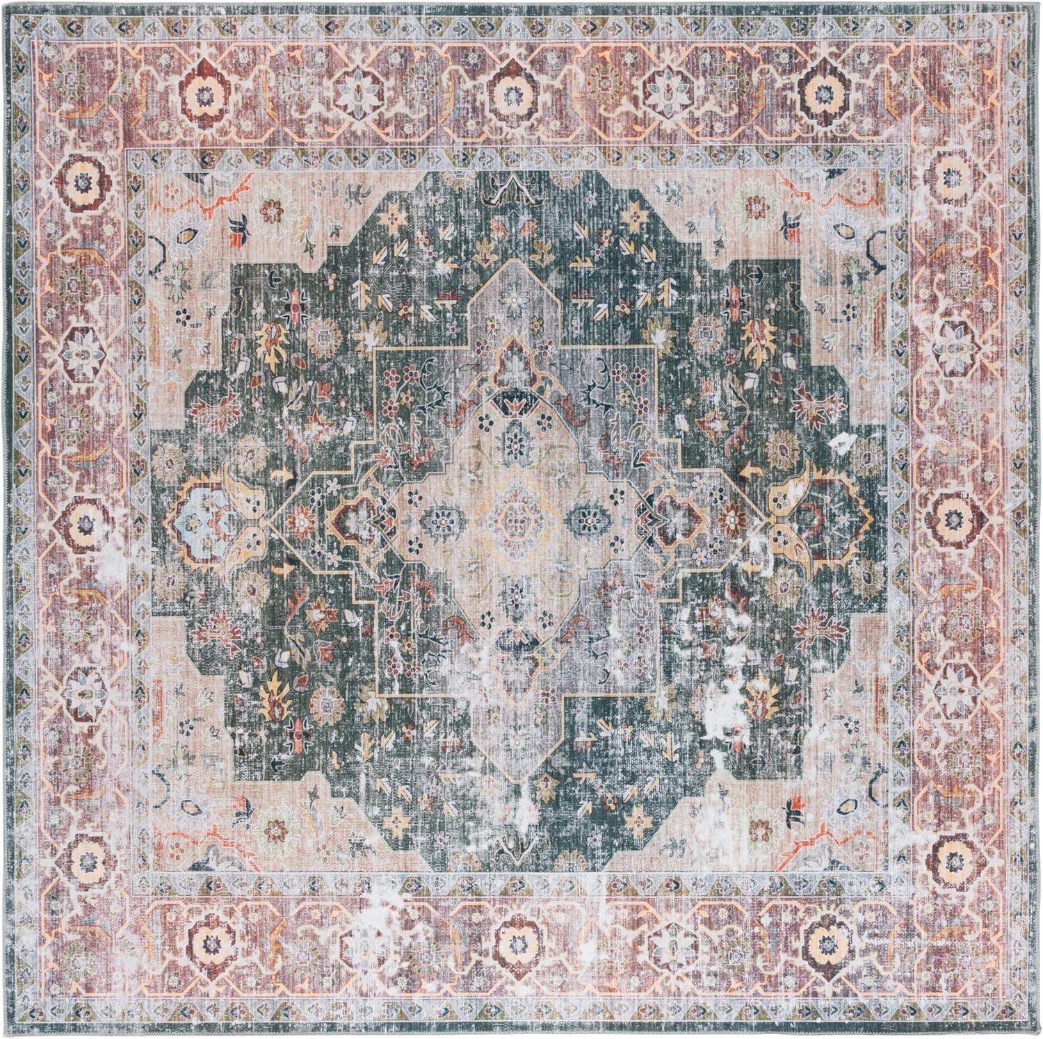 image:imageSafavieh Washable Rug Arizona Collection 8 x 10 Rust amp Aqua Slip Resistant amp Easy to Clean Ideal for Living Room Bedroom Home Office Dining Space ARZ126QGreenLight Brown