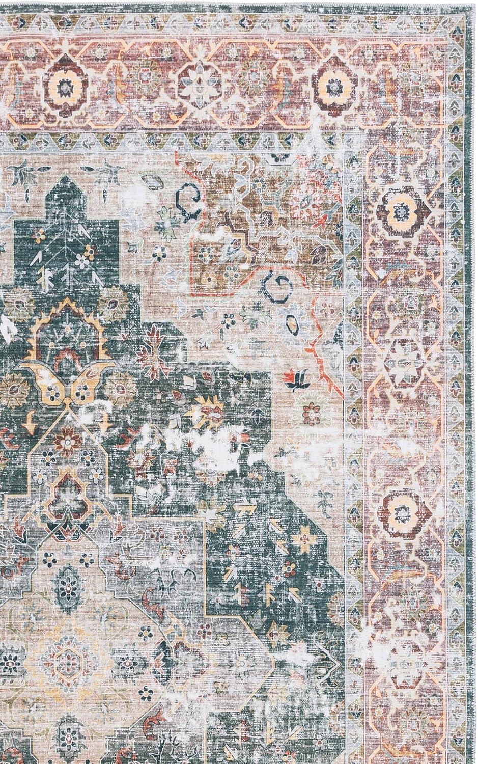 image:imageSafavieh Washable Rug Arizona Collection 8 x 10 Rust amp Aqua Slip Resistant amp Easy to Clean Ideal for Living Room Bedroom Home Office Dining Space ARZ126QGreenLight Brown