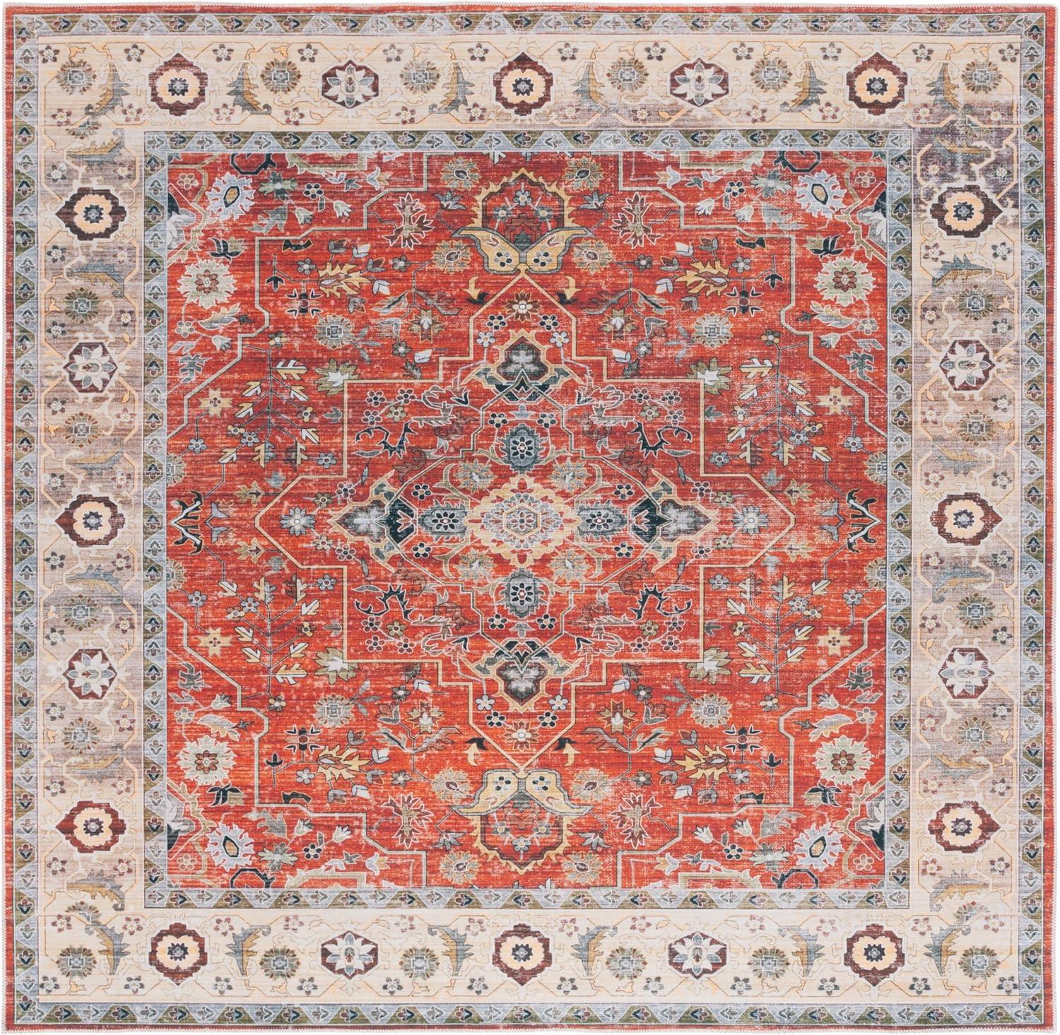 image:imageSafavieh Washable Rug Arizona Collection 8 x 10 Rust amp Aqua Slip Resistant amp Easy to Clean Ideal for Living Room Bedroom Home Office Dining Space ARZ126QRustBeige