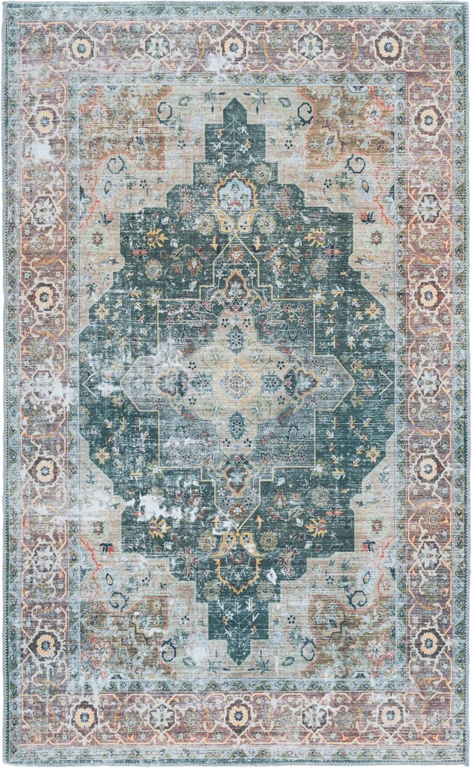 image:imageSafavieh Washable Rug Arizona Collection 8 x 10 Rust amp Aqua Slip Resistant amp Easy to Clean Ideal for Living Room Bedroom Home Office Dining Space ARZ126QGreenLight Brown