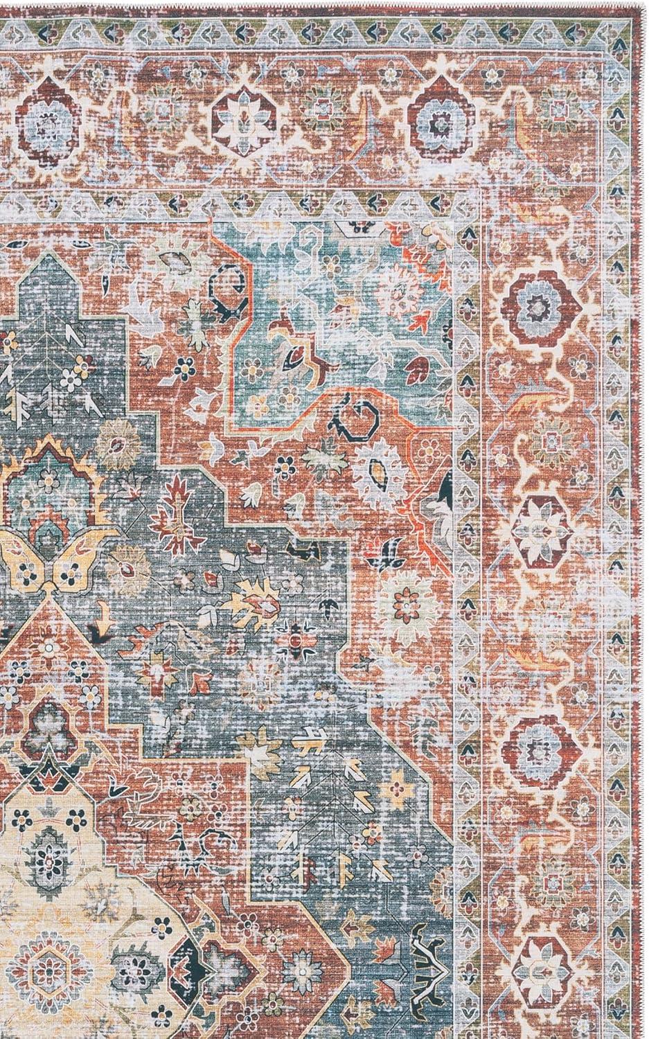 image:imageSafavieh Washable Rug Arizona Collection 8 x 10 Rust amp Aqua Slip Resistant amp Easy to Clean Ideal for Living Room Bedroom Home Office Dining Space ARZ126QRustBlue Green