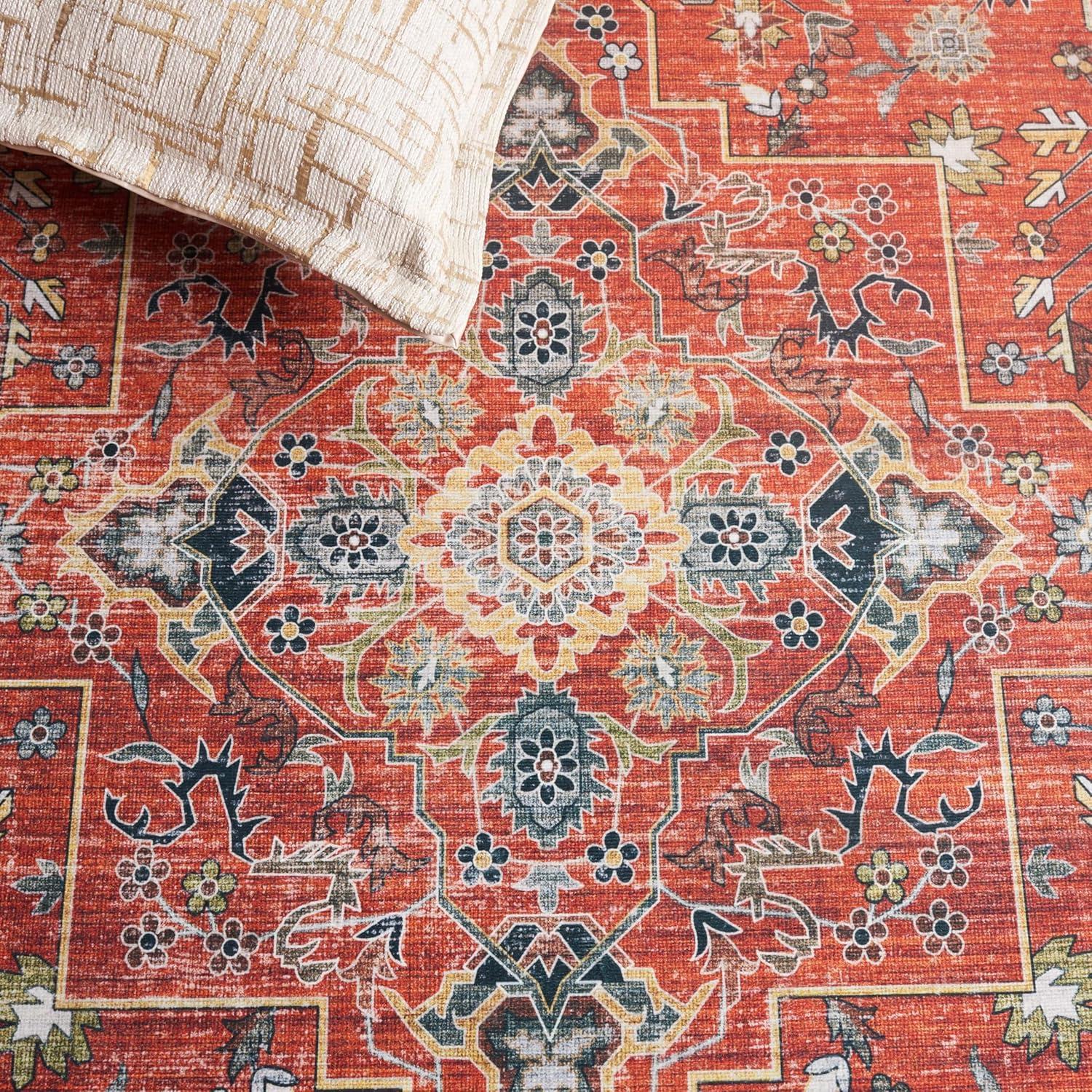 image:imageSafavieh Washable Rug Arizona Collection 8 x 10 Rust amp Aqua Slip Resistant amp Easy to Clean Ideal for Living Room Bedroom Home Office Dining Space ARZ126QRustBeige