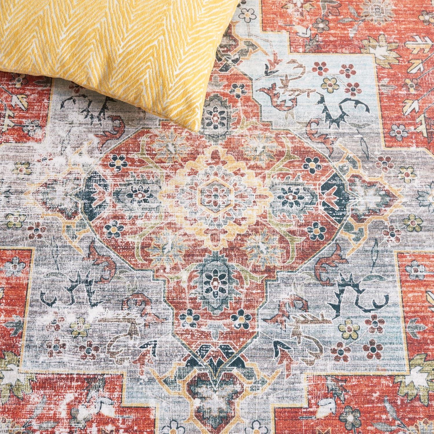image:imageSafavieh Washable Rug Arizona Collection 8 x 10 Rust amp Aqua Slip Resistant amp Easy to Clean Ideal for Living Room Bedroom Home Office Dining Space ARZ126QRustAqua