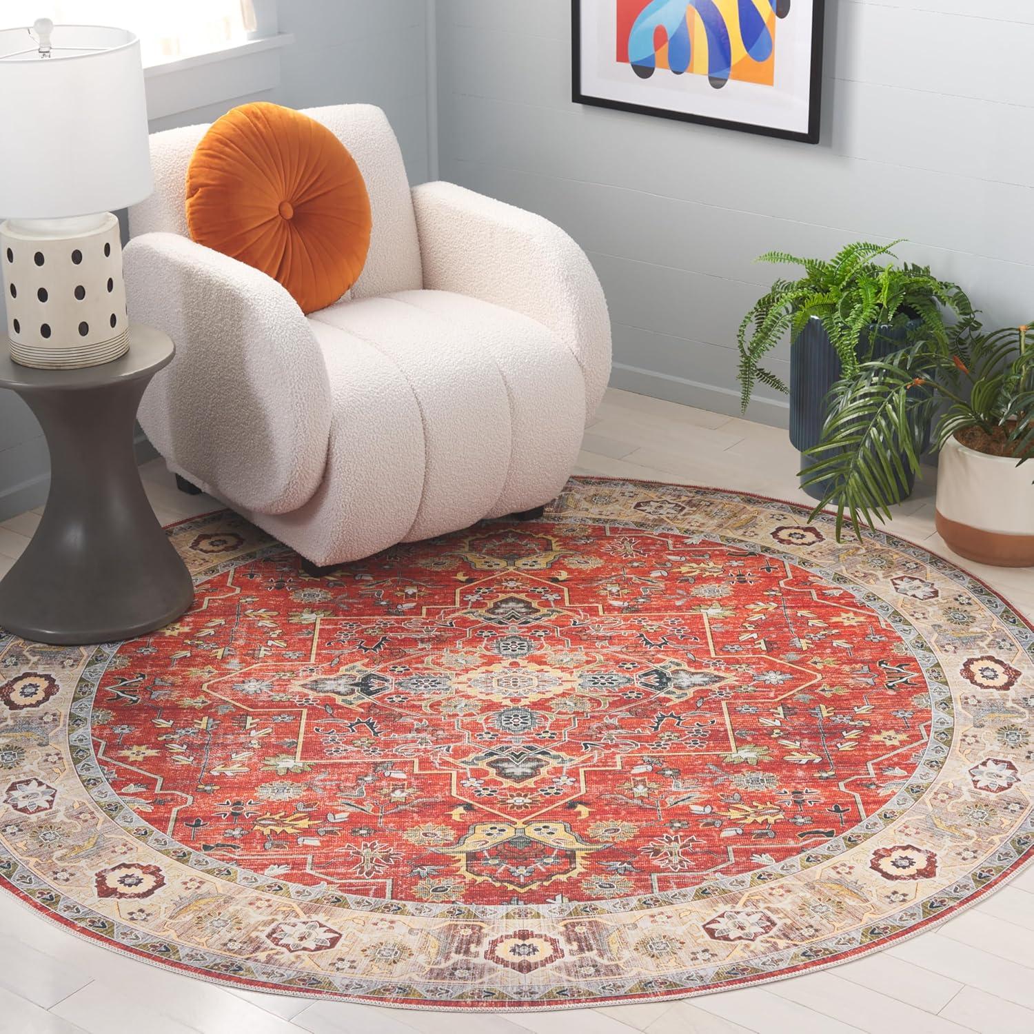 image:imageSafavieh Washable Rug Arizona Collection 8 x 10 Rust amp Aqua Slip Resistant amp Easy to Clean Ideal for Living Room Bedroom Home Office Dining Space ARZ126QRustBeige