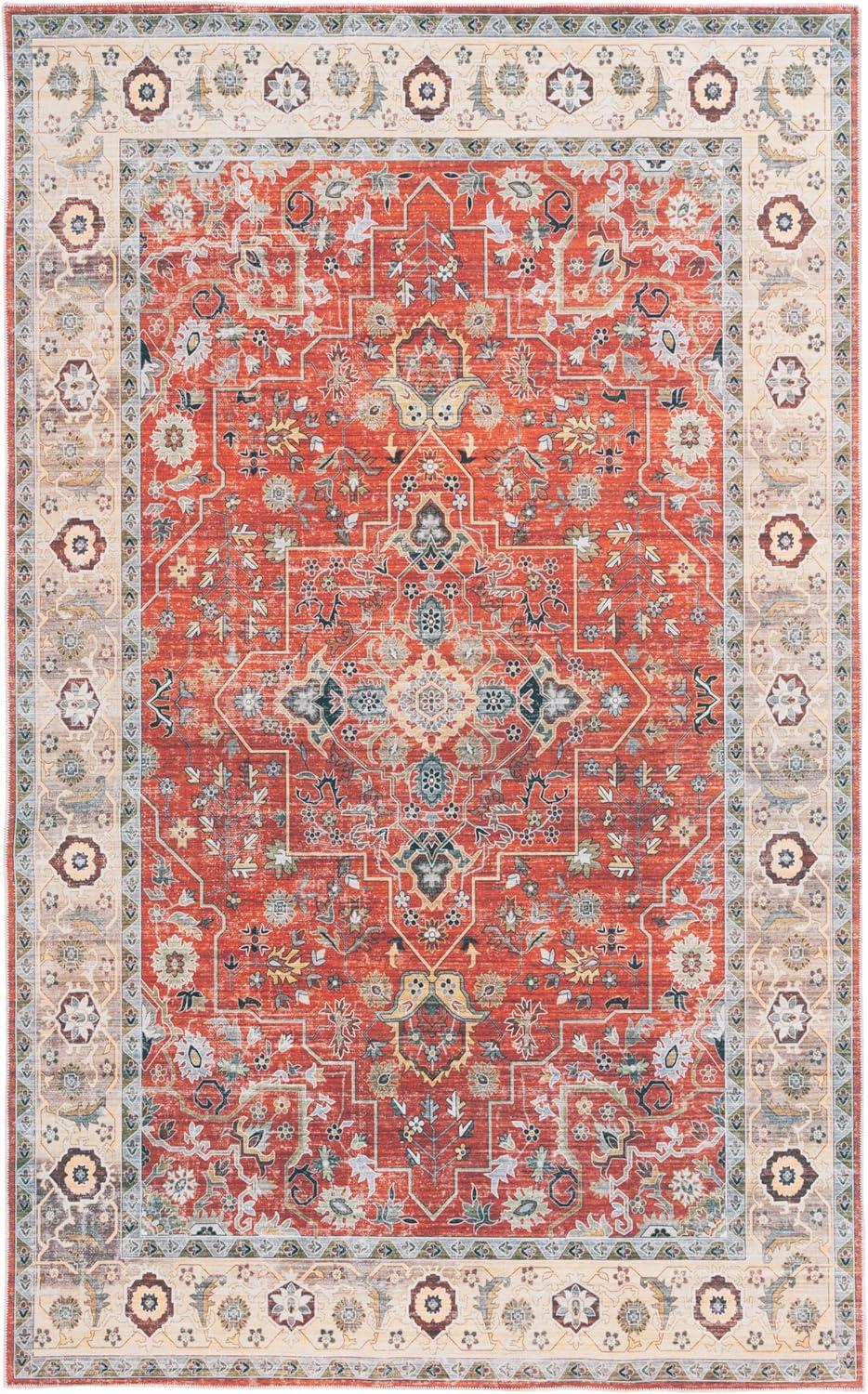 image:imageSafavieh Washable Rug Arizona Collection 8 x 10 Rust amp Aqua Slip Resistant amp Easy to Clean Ideal for Living Room Bedroom Home Office Dining Space ARZ126QRustBeige