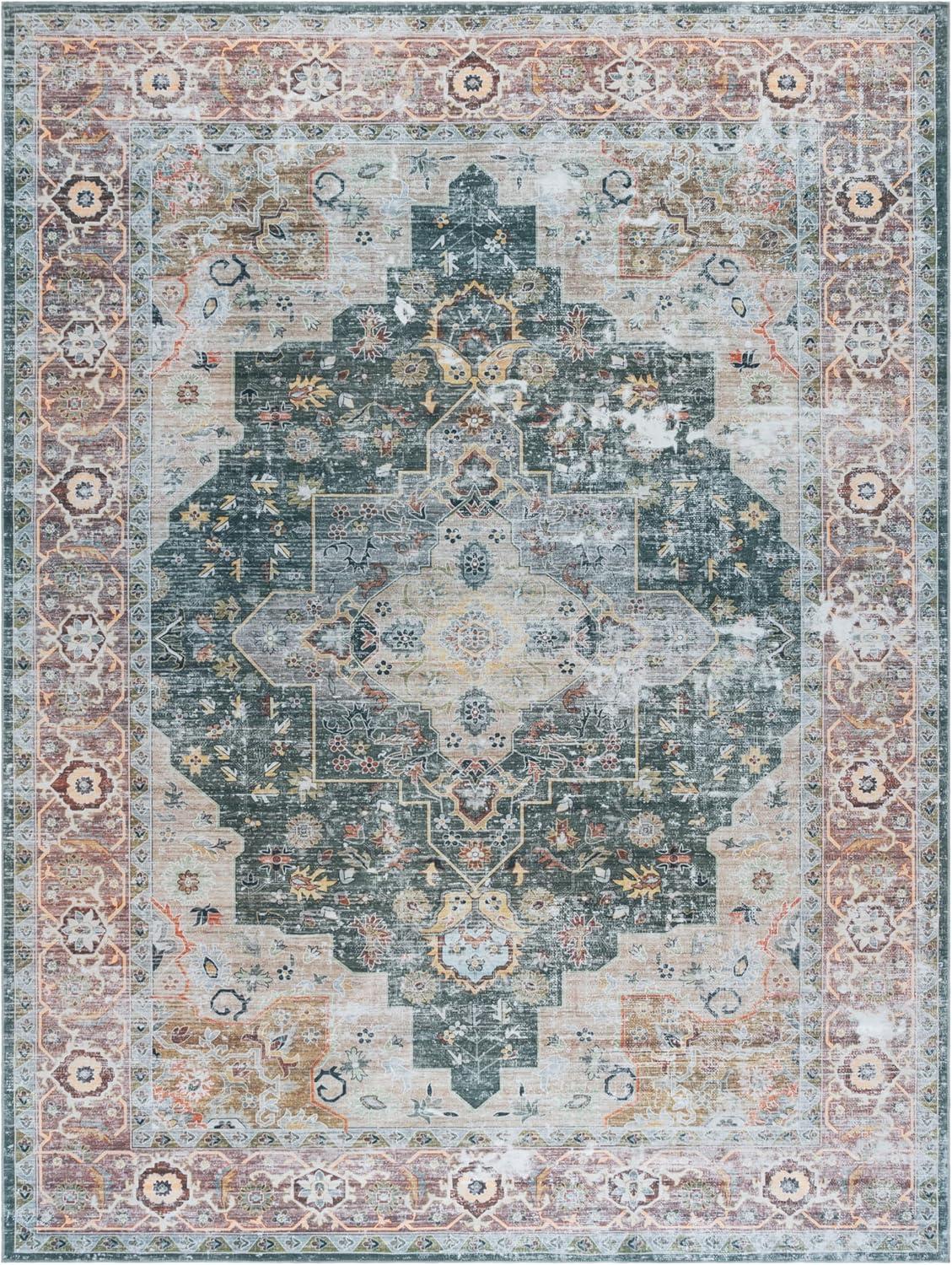 image:imageSafavieh Washable Rug Arizona Collection 8 x 10 Rust amp Aqua Slip Resistant amp Easy to Clean Ideal for Living Room Bedroom Home Office Dining Space ARZ126QGreenLight Brown