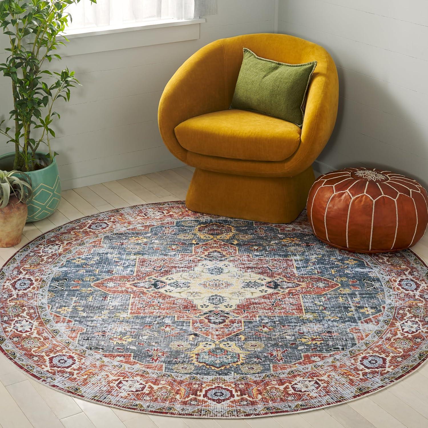image:imageSafavieh Washable Rug Arizona Collection 8 x 10 Rust amp Aqua Slip Resistant amp Easy to Clean Ideal for Living Room Bedroom Home Office Dining Space ARZ126QRustBlue Green