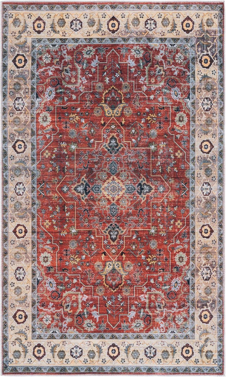 image:imageSafavieh Washable Rug Arizona Collection 8 x 10 Rust amp Aqua Slip Resistant amp Easy to Clean Ideal for Living Room Bedroom Home Office Dining Space ARZ126QRustBeige