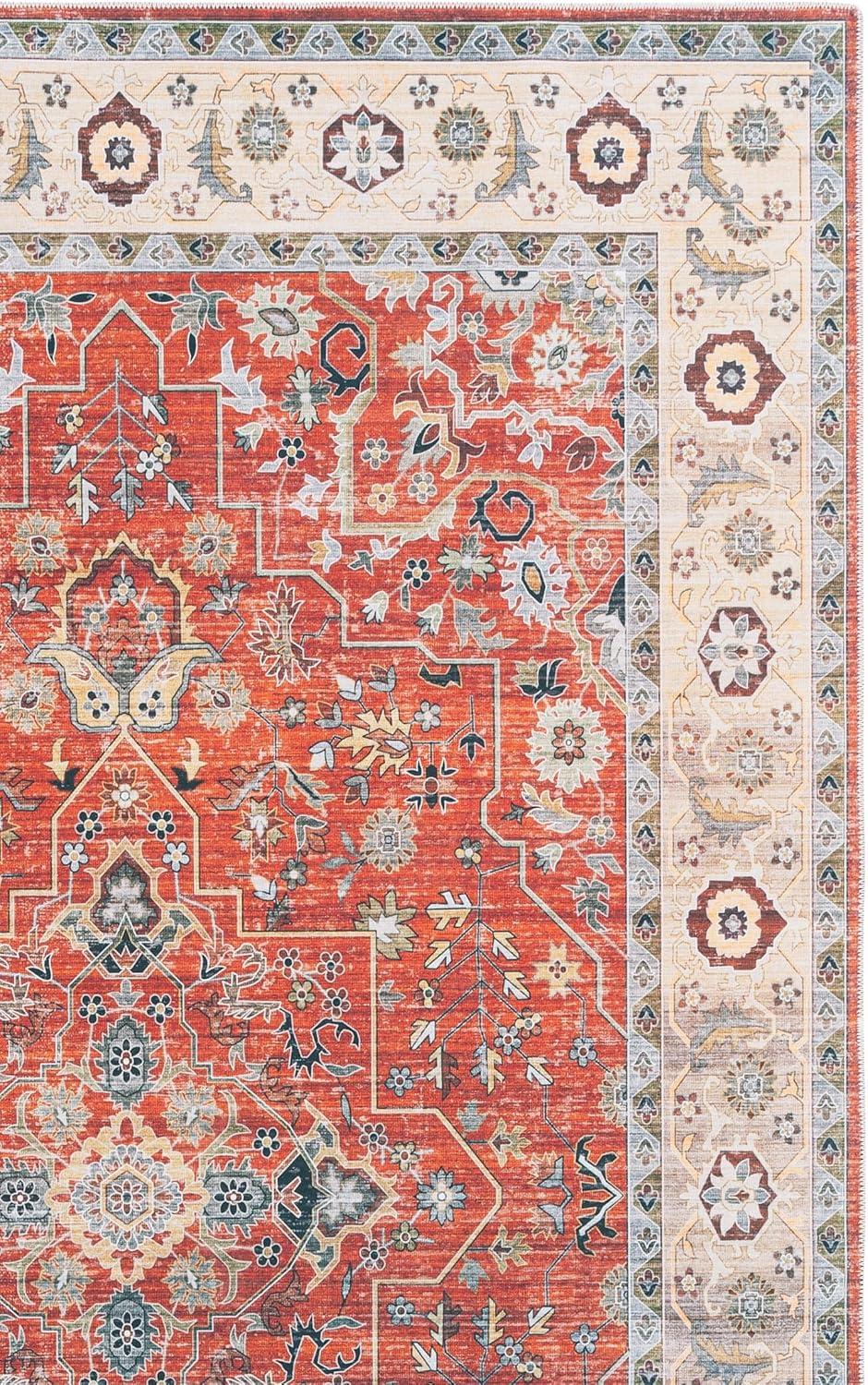image:imageSafavieh Washable Rug Arizona Collection 8 x 10 Rust amp Aqua Slip Resistant amp Easy to Clean Ideal for Living Room Bedroom Home Office Dining Space ARZ126QRustBeige
