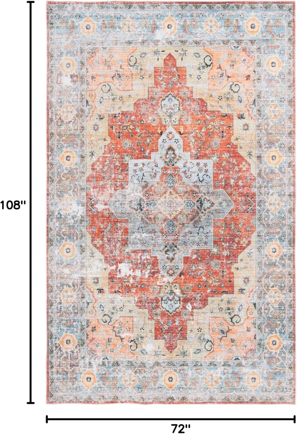 image:imageSafavieh Washable Rug Arizona Collection 8 x 10 Rust amp Aqua Slip Resistant amp Easy to Clean Ideal for Living Room Bedroom Home Office Dining Space ARZ126QRustAqua