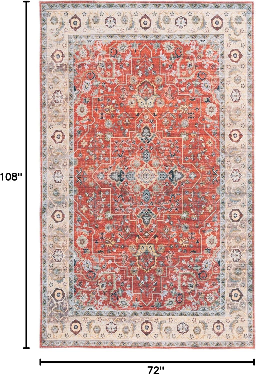 image:imageSafavieh Washable Rug Arizona Collection 8 x 10 Rust amp Aqua Slip Resistant amp Easy to Clean Ideal for Living Room Bedroom Home Office Dining Space ARZ126QRustBeige