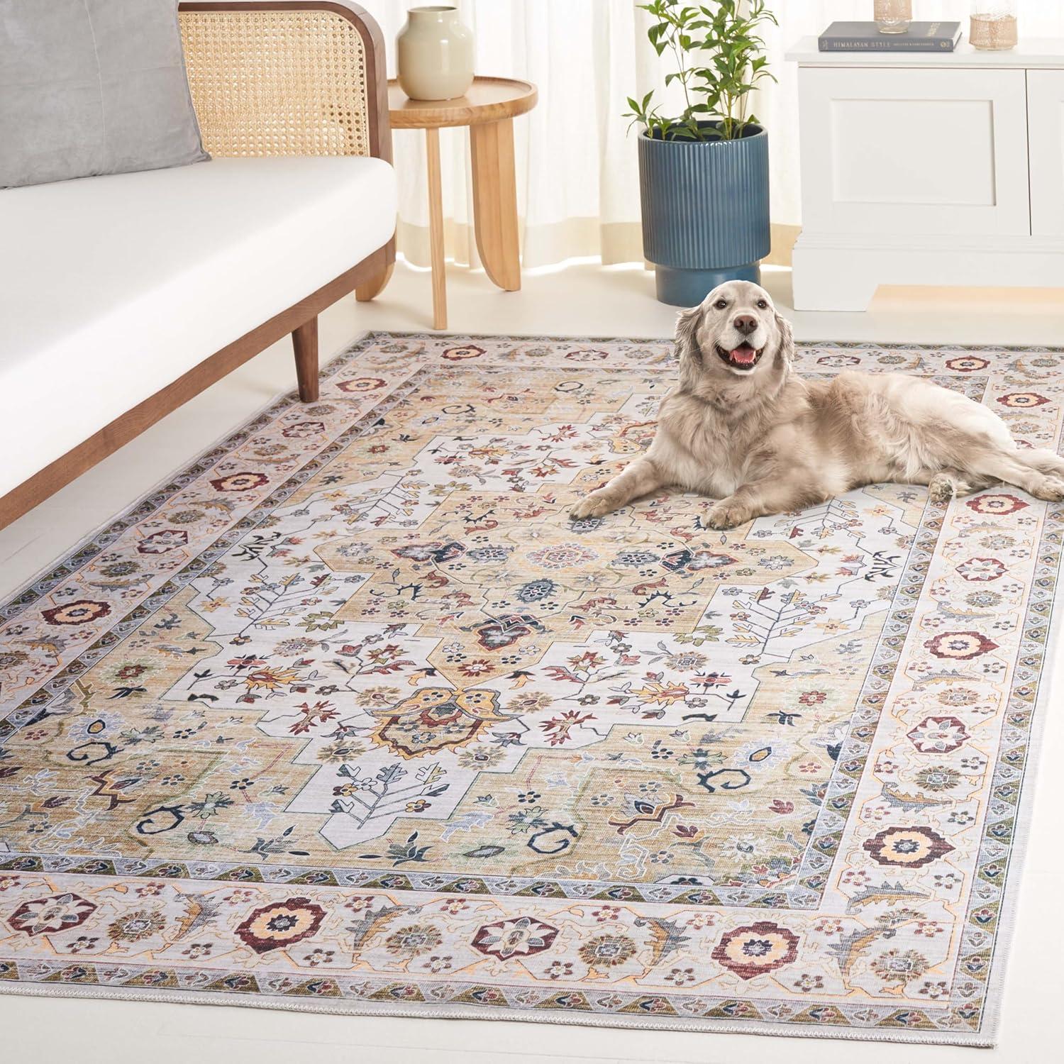 image:imageSafavieh Washable Rug Arizona Collection 8 x 10 Rust amp Aqua Slip Resistant amp Easy to Clean Ideal for Living Room Bedroom Home Office Dining Space ARZ126QLight GreenBeige