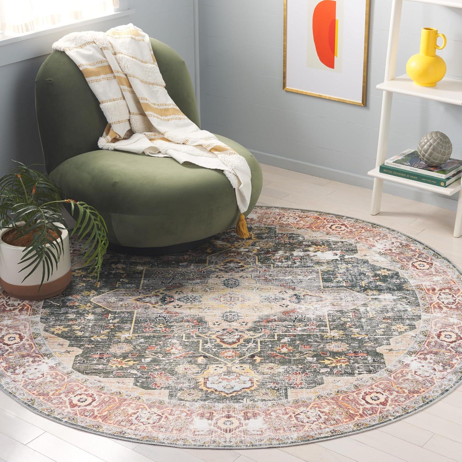 image:imageSafavieh Washable Rug Arizona Collection 8 x 10 Rust amp Aqua Slip Resistant amp Easy to Clean Ideal for Living Room Bedroom Home Office Dining Space ARZ126QGreenLight Brown
