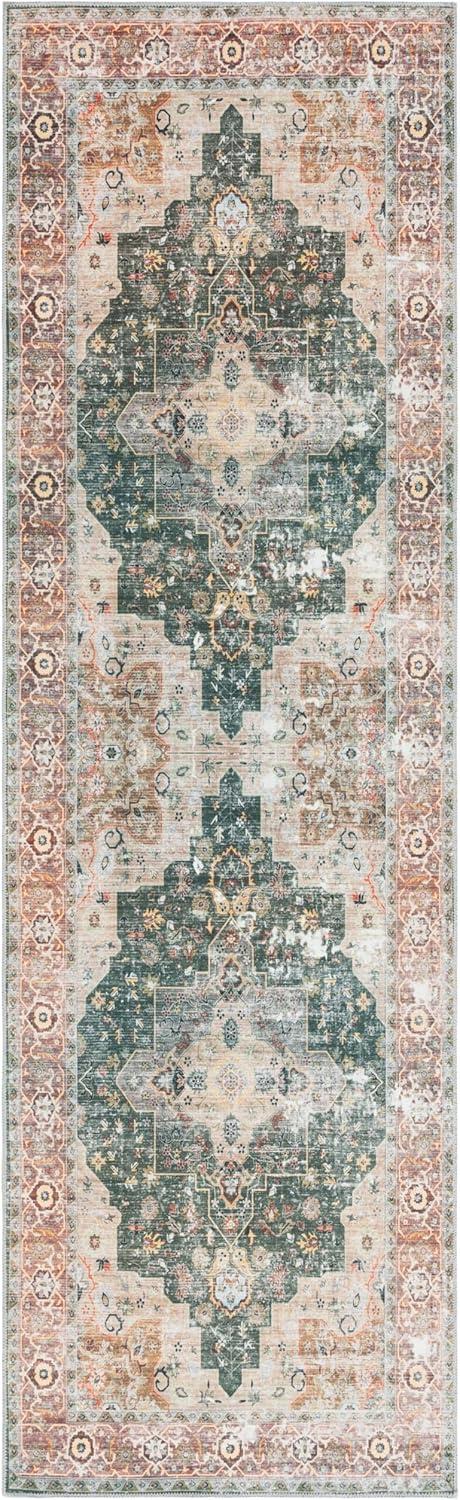 image:imageSafavieh Washable Rug Arizona Collection 8 x 10 Rust amp Aqua Slip Resistant amp Easy to Clean Ideal for Living Room Bedroom Home Office Dining Space ARZ126QGreenLight Brown