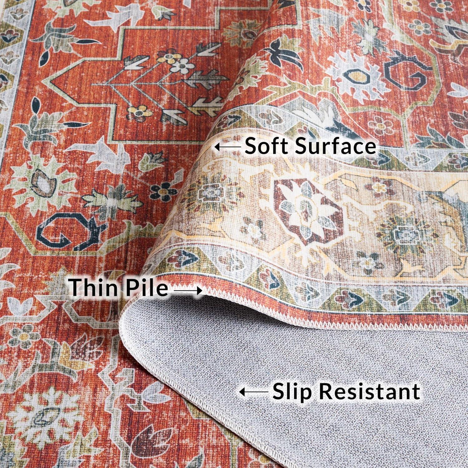 image:imageSafavieh Washable Rug Arizona Collection 8 x 10 Rust amp Aqua Slip Resistant amp Easy to Clean Ideal for Living Room Bedroom Home Office Dining Space ARZ126QRustBeige
